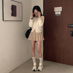 ミニスカート 【ベルト付き】Aラインプリーツスカートパンツ BEIGE