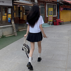 ミニスカート 【ベルト付き】Aラインプリーツスカートパンツ BLACK