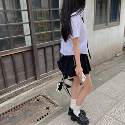 ミニスカート 【ベルト付き】Aラインプリーツスカートパンツ BLACK