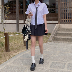 ミニスカート 【ベルト付き】Aラインプリーツスカートパンツ BLACK