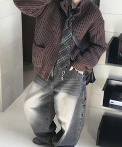 ワイド バルーンウォッシングカーフェンダーパンツ BLACK DENIM