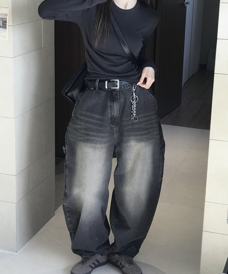 バルーンウォッシングカーフェンダーパンツ BLACK DENIM