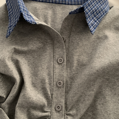 레이디 체크 셔링 레이어드 롱슬리브 버튼 긴팔티셔츠 - 4color