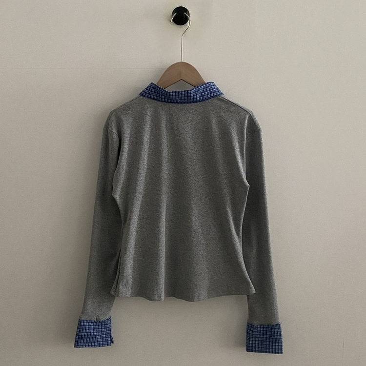 레이디 체크 셔링 레이어드 롱슬리브 버튼 긴팔티셔츠 - 4color