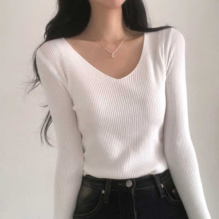 쫀쫀 몸매보정 기본 데일리 브이넥 골지 니트