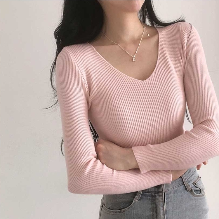 쫀쫀 몸매보정 기본 데일리 브이넥 골지 니트