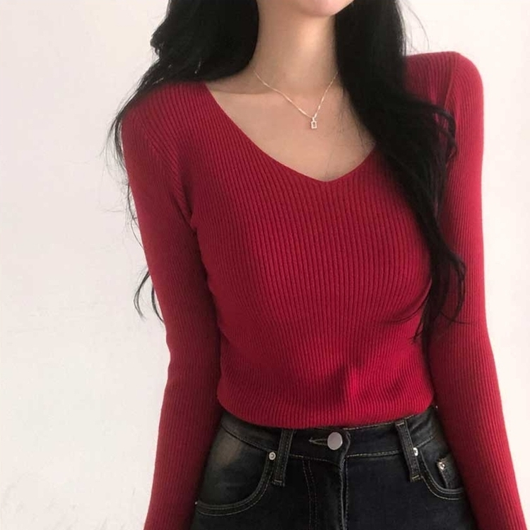 쫀쫀 몸매보정 기본 데일리 브이넥 골지 니트