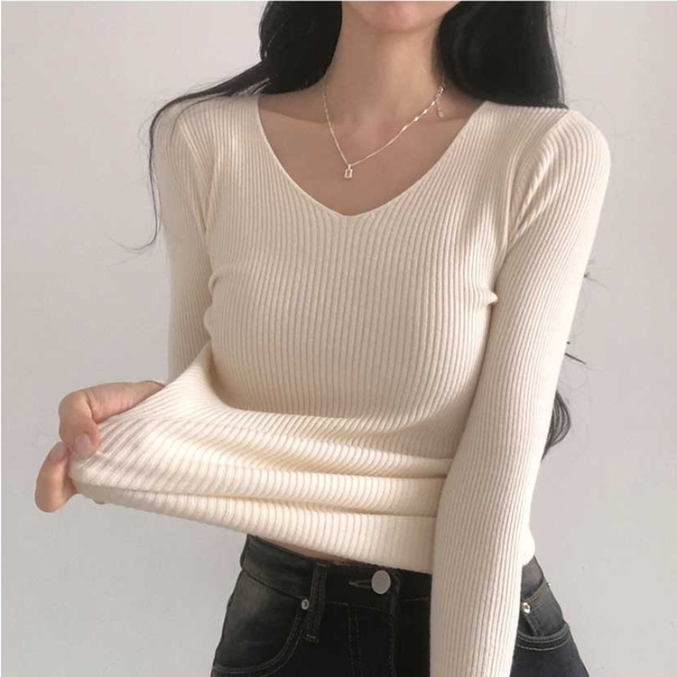 쫀쫀 몸매보정 기본 데일리 브이넥 골지 니트