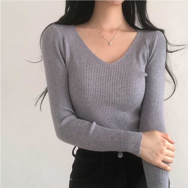 쫀쫀 몸매보정 기본 데일리 브이넥 골지 니트