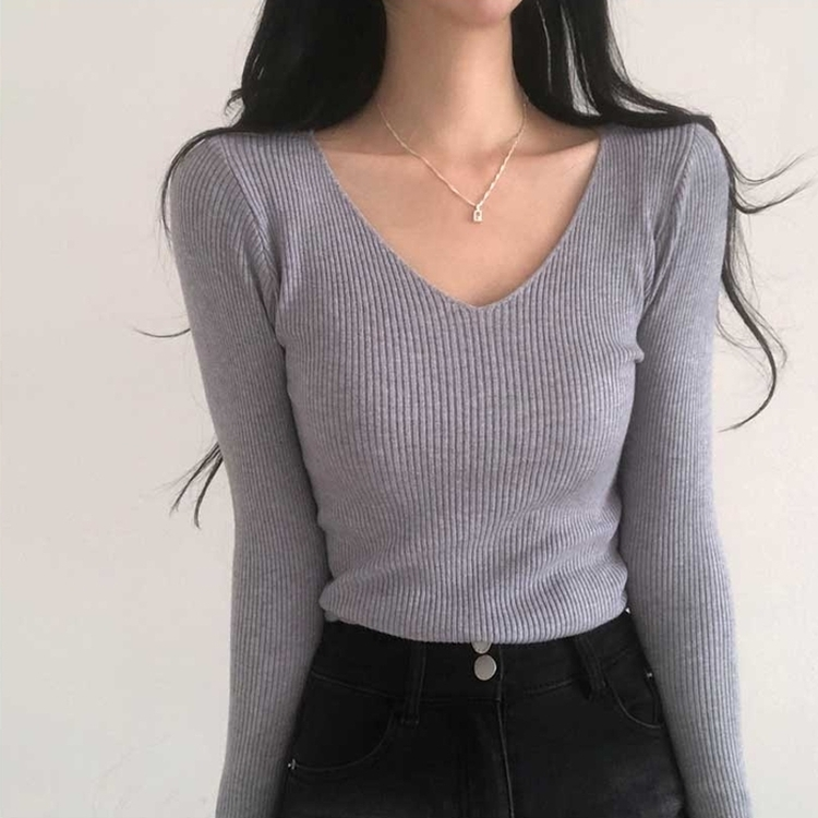 쫀쫀 몸매보정 기본 데일리 브이넥 골지 니트