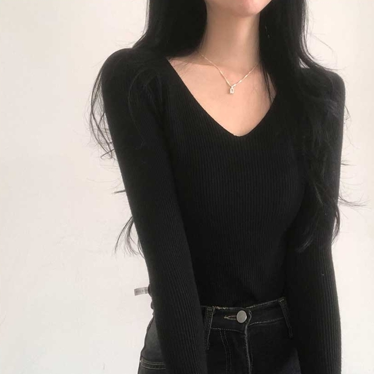 쫀쫀 몸매보정 기본 데일리 브이넥 골지 니트