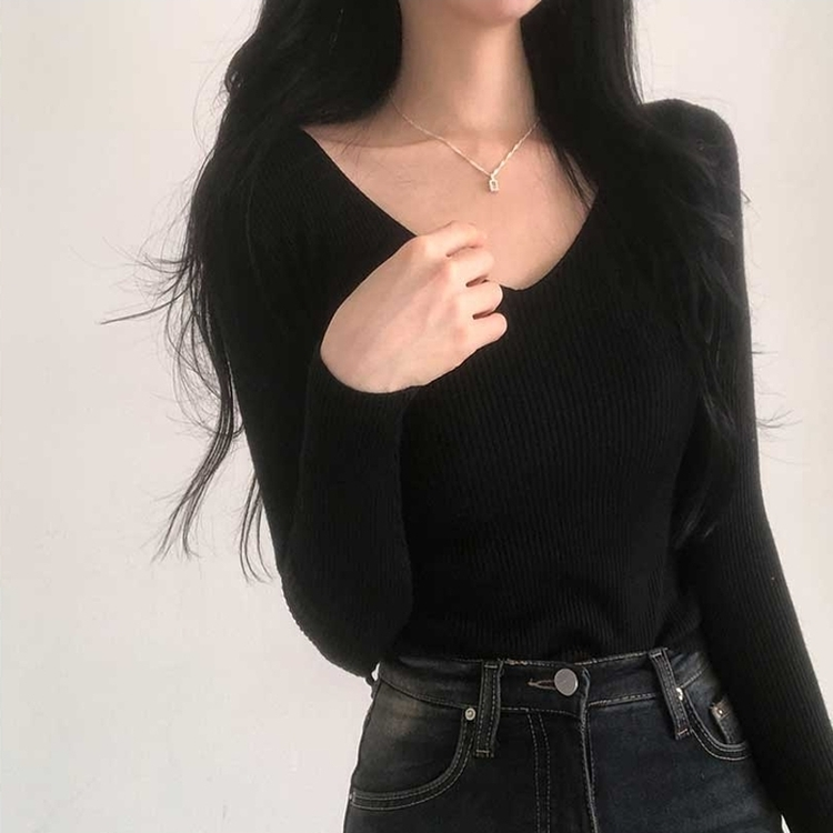 쫀쫀 몸매보정 기본 데일리 브이넥 골지 니트