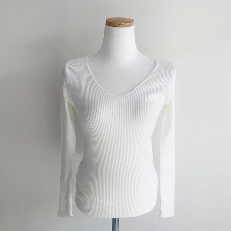 쫀쫀 몸매보정 기본 데일리 브이넥 골지 니트