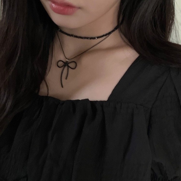 ローブリボンレイヤードネックレス BLACK