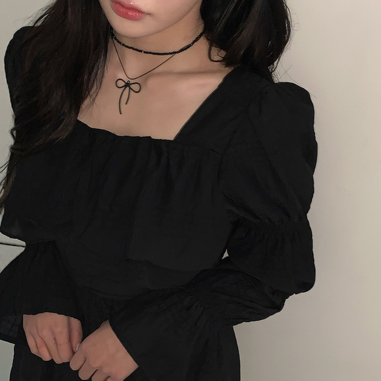 ローブリボンレイヤードネックレス BLACK