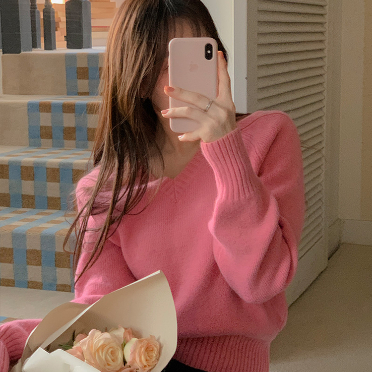 (ふんわり柔らか/色彩の名店♥/MDおすすめ) ヘイリン ソフトVネックニット PINK