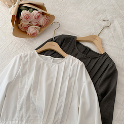 (ウエスト調節/華奢見え) クレフピンタックストリング長袖ミニワンピース