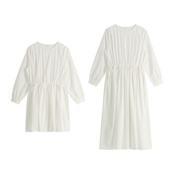 (ウエスト調節/華奢見え) クレフピンタックストリング長袖ミニワンピース