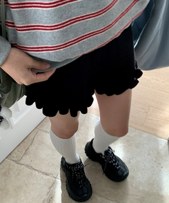 フリルラッフルレースニッショートパンツ BLACK