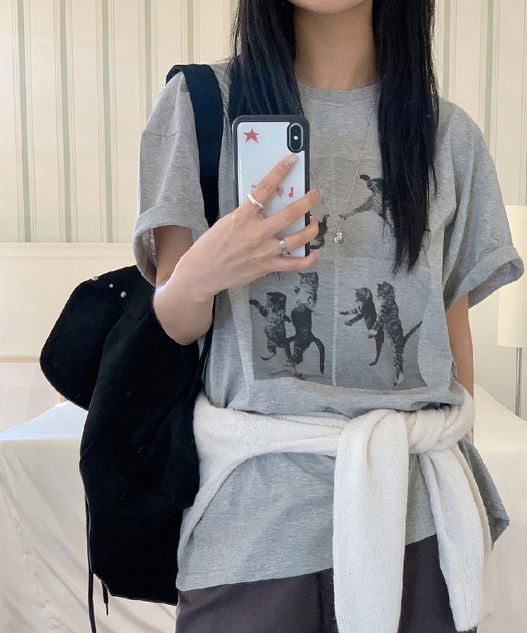 キャット半袖Tシャツ GREY
