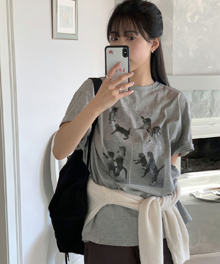 キャット半袖Tシャツ GREY