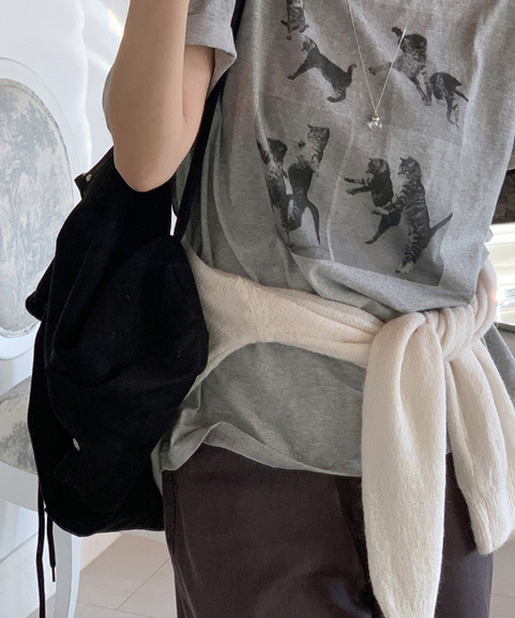 キャット半袖Tシャツ GREY