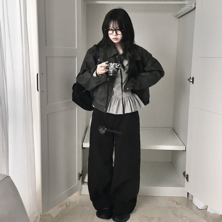 소프트 세미크롭 스웨이드 레더 빈티지 워싱 집업 카라 자켓 먹색