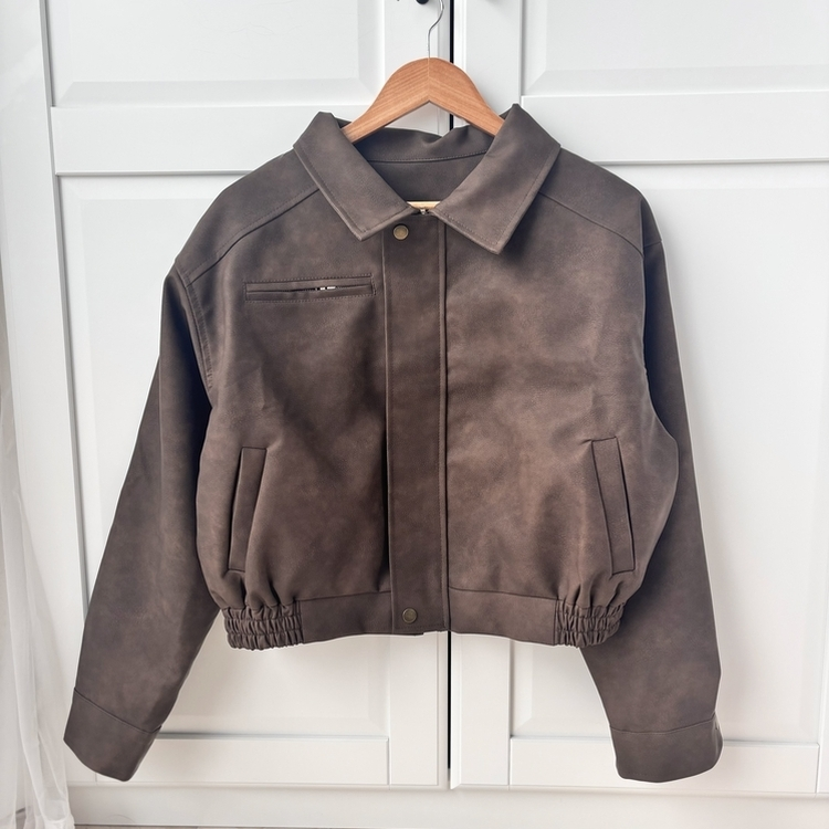 소프트 세미크롭 스웨이드 레더 빈티지 워싱 집업 카라 자켓