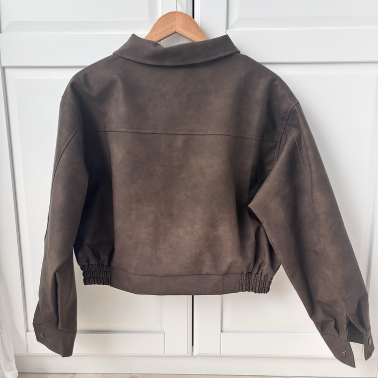 소프트 세미크롭 스웨이드 레더 빈티지 워싱 집업 카라 자켓