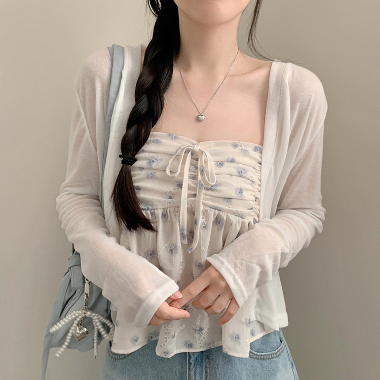 【SET】フラワーシフォンカーディガン+リボンキャミソール IVORY