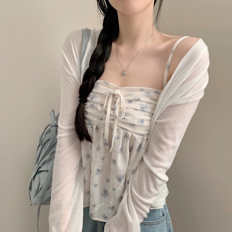 【SET】フラワーシフォンカーディガン+リボンキャミソール IVORY