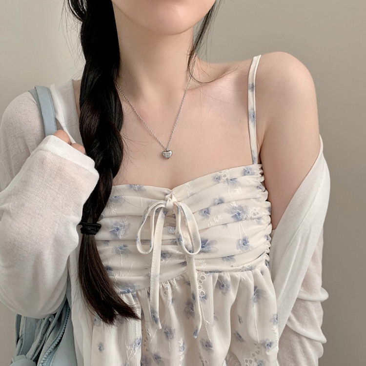 【SET】フラワーシフォンカーディガン+リボンキャミソール IVORY