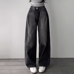 デニム ウォッシングワイドロングデニムジーンズ BLACK DENIM