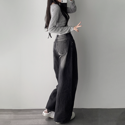 デニム ウォッシングワイドロングデニムジーンズ BLACK DENIM