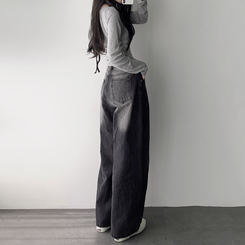 デニム ウォッシングワイドロングデニムジーンズ BLACK DENIM