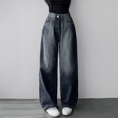 デニム ウォッシングワイドロングデニムジーンズ DARK DENIM