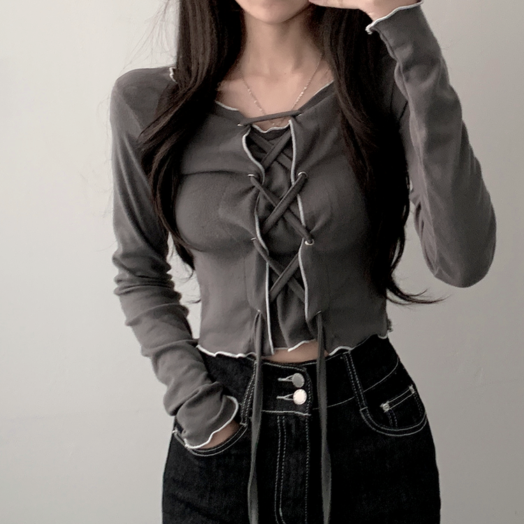アイレットコルセット長袖Tシャツ KHAKI GRAY