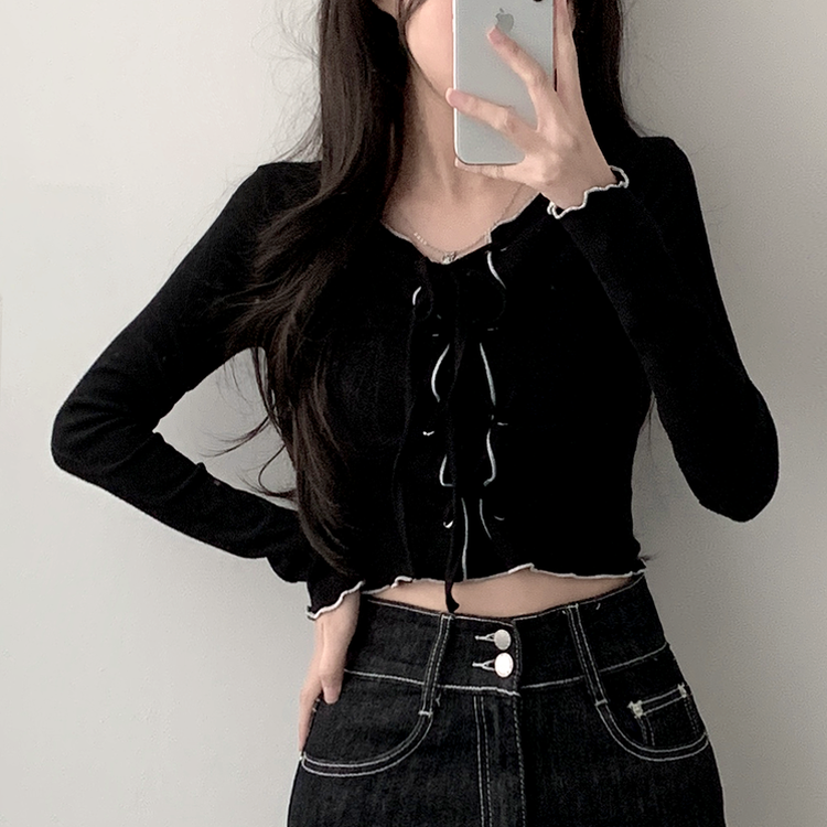 アイレットコルセット長袖Tシャツ BLACK