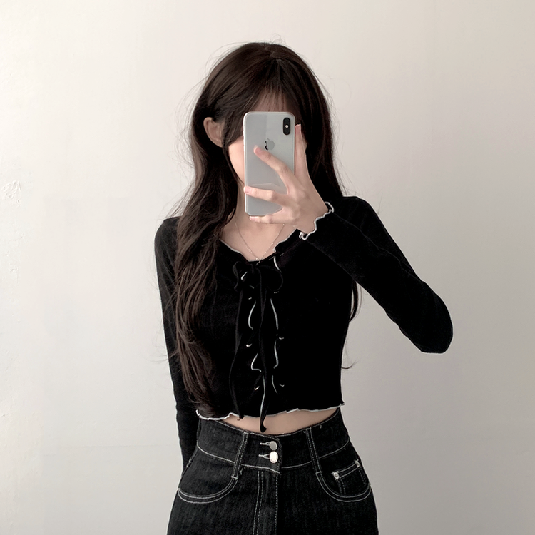 アイレットコルセット長袖Tシャツ BLACK