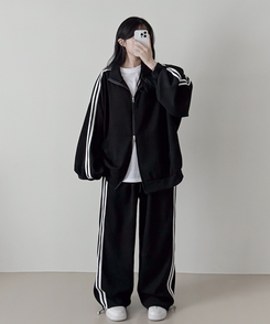 【SET】ーバーフィットジップアップ トレーニングパンツ BLACK