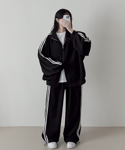 【SET】ーバーフィットジップアップ トレーニングパンツ BLACK