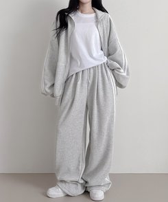 【SET】ーバーフィットジップアップ トレーニングパンツ WHITE MELANGE