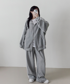 【SET】ーバーフィットジップアップ トレーニングパンツ GREY