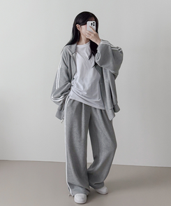 【SET】ーバーフィットジップアップ トレーニングパンツ GREY
