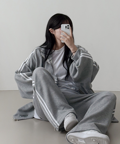 【SET】ーバーフィットジップアップ トレーニングパンツ GREY
