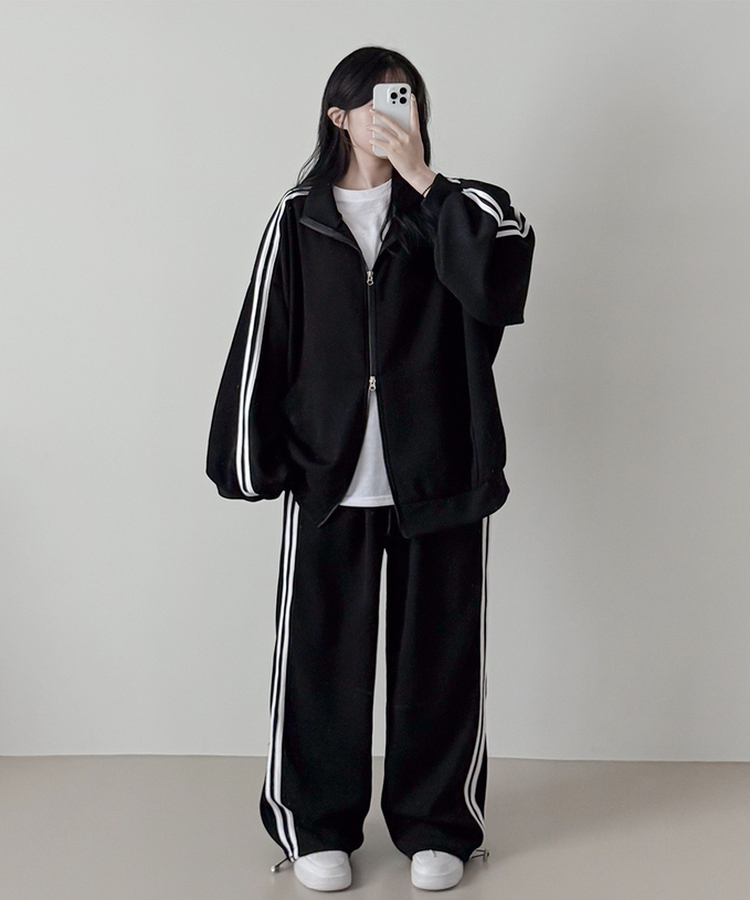 【SET】ーバーフィットジップアップ トレーニングパンツ BLACK