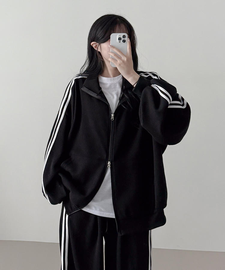 【SET】ーバーフィットジップアップ トレーニングパンツ BLACK