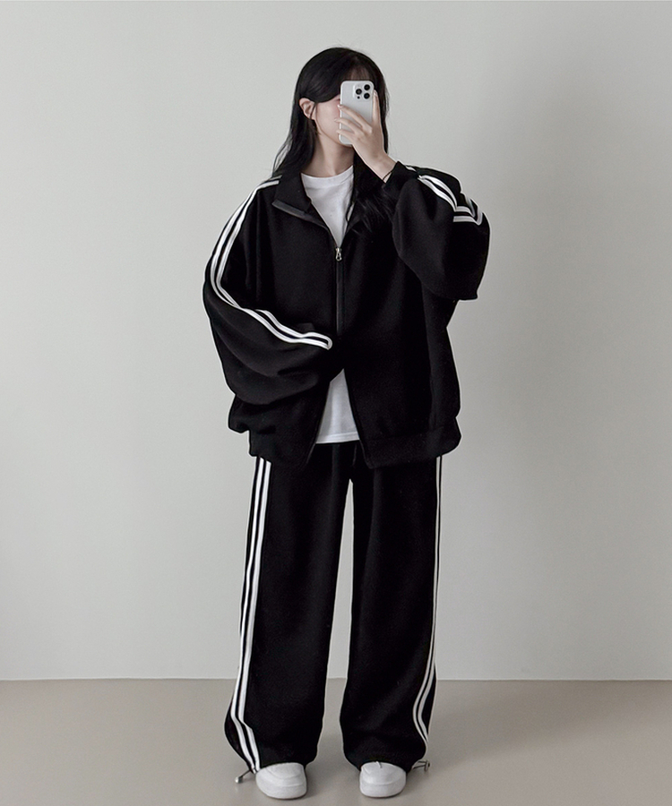 【SET】ーバーフィットジップアップ トレーニングパンツ BLACK