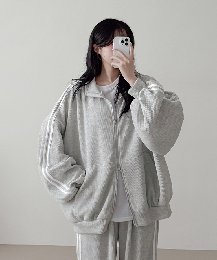 【SET】ーバーフィットジップアップ トレーニングパンツ WHITE MELANGE