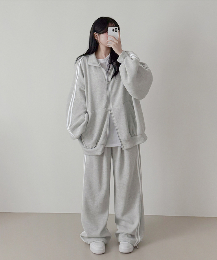 【SET】ーバーフィットジップアップ トレーニングパンツ WHITE MELANGE